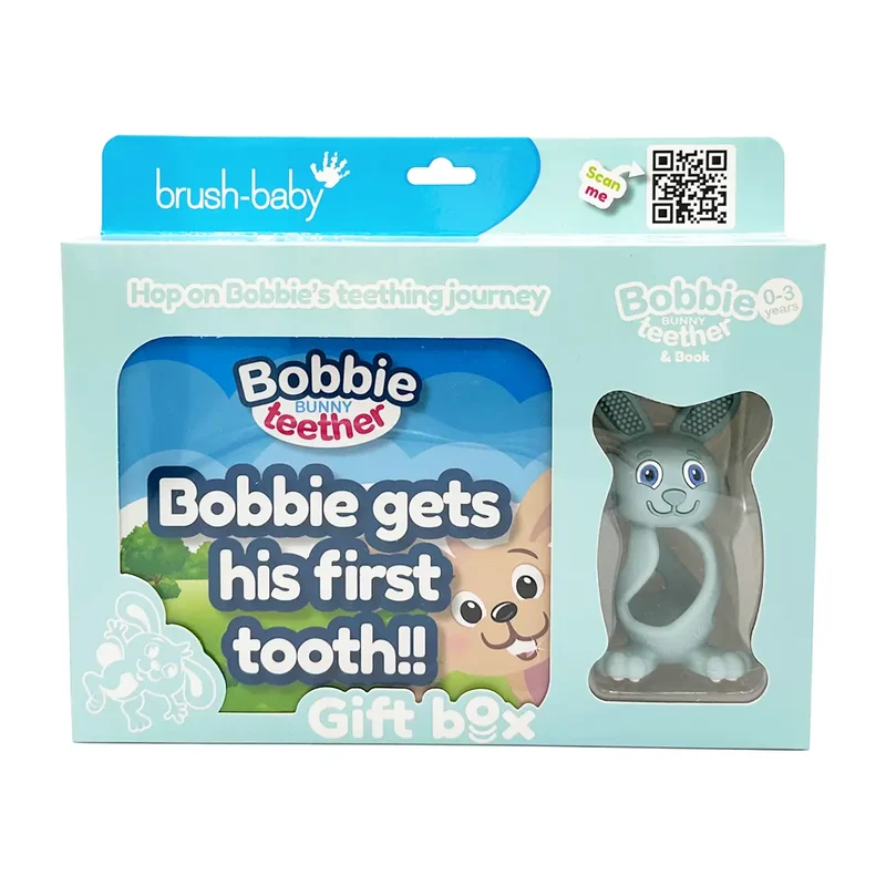 Bobbie Bunny Baby Teether Toy Eucalyptus Green + Book Gift Set | Teething Toy
