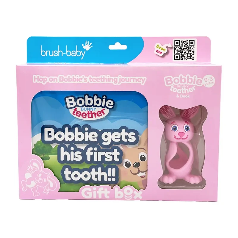 Bobbie Bunny Baby Teether Toy Rose Pink + Book Gift Set | Teething Toy