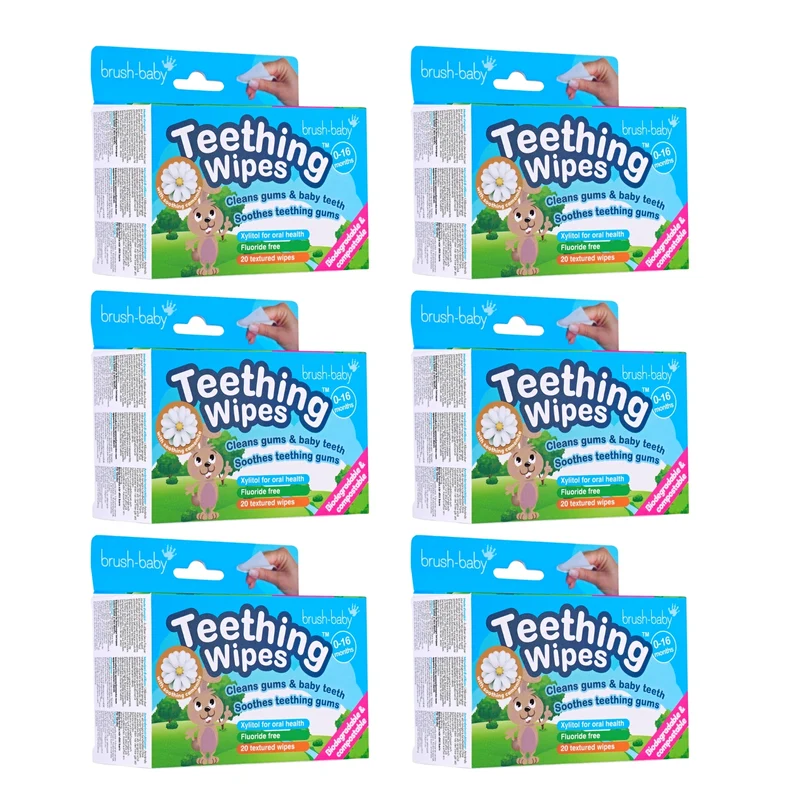 Biodegradable Baby Teething Wipes | Teething Remedies For Babies - 6 Pack