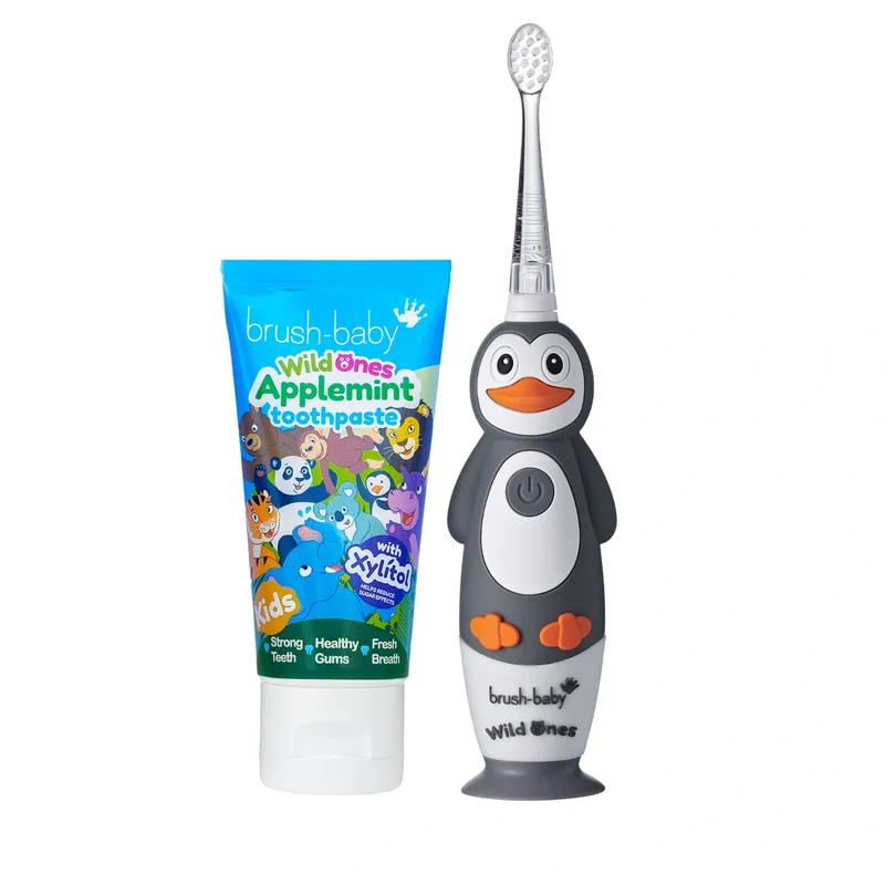WildOnes™ Penguin Kids Electric Rechargeable Toothbrush and WildOnes Applemint Toothpaste