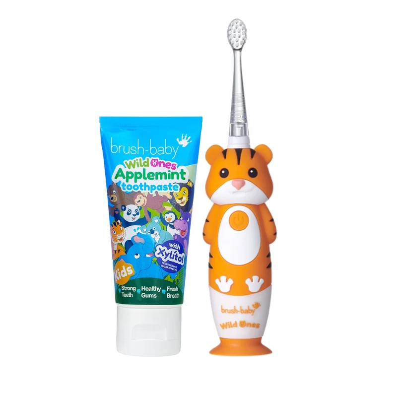 WildOnes™ Tiger Kids Electric Rechargeable Toothbrush and WildOnes Applemint Toothpaste