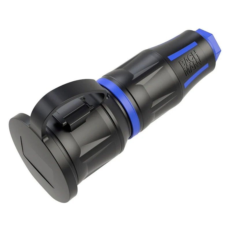 Bachmann Profi-Schutzkontaktkupplung CEE7/3 Deckelband Power-LED IP54 schwarz blau BM0017350