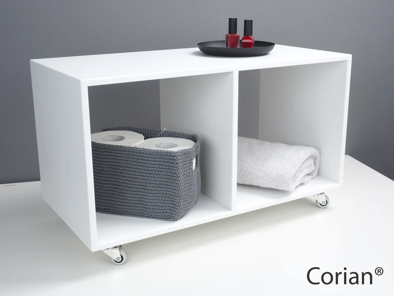 Roll-Sideboard ohne Rückwand Corian® Weiß matt
