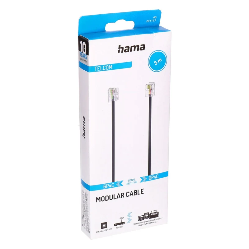 Hama 00201137 Telefonkabel 3 m Schwarz