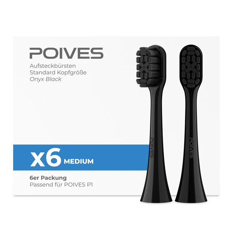 POIVES P1 Pro Medium Aufsteckbürsten | Onyx Black
