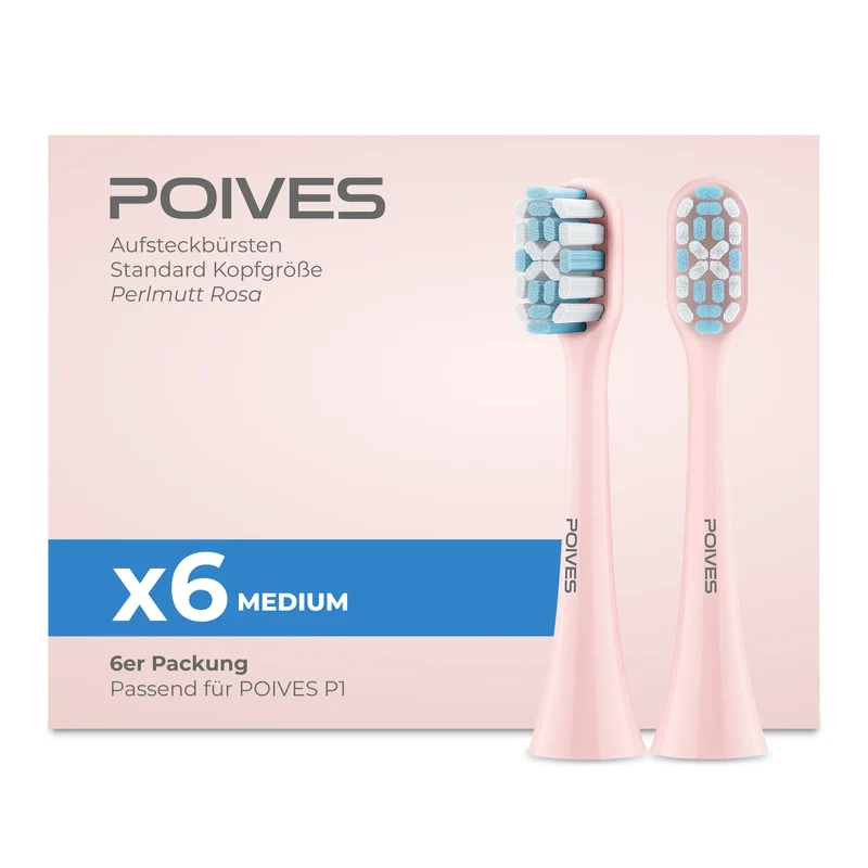 POIVES P1 Pro Medium Aufsteckbürsten | Perlmutt Rosa