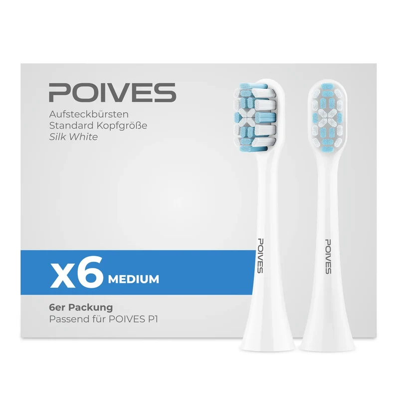 POIVES P1 Pro Medium Aufsteckbürsten | Silk White
