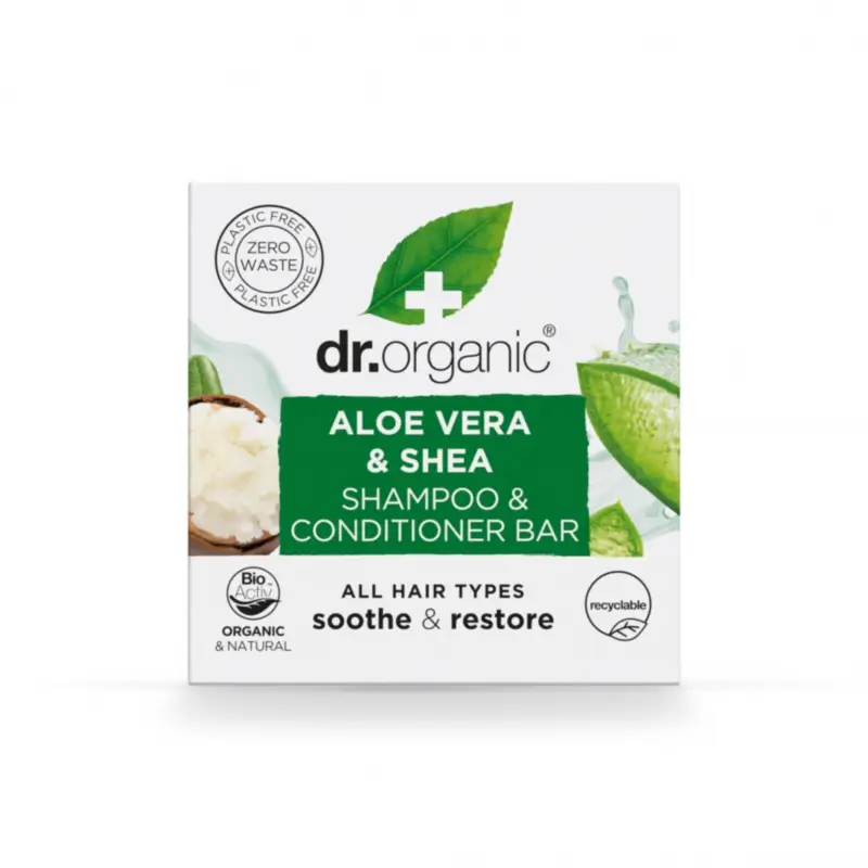 Dr.Organic Solid Shampoo & Conditioner with Aloe Vera and Shea Butter – Suitable for All Hair Types, 75 ml