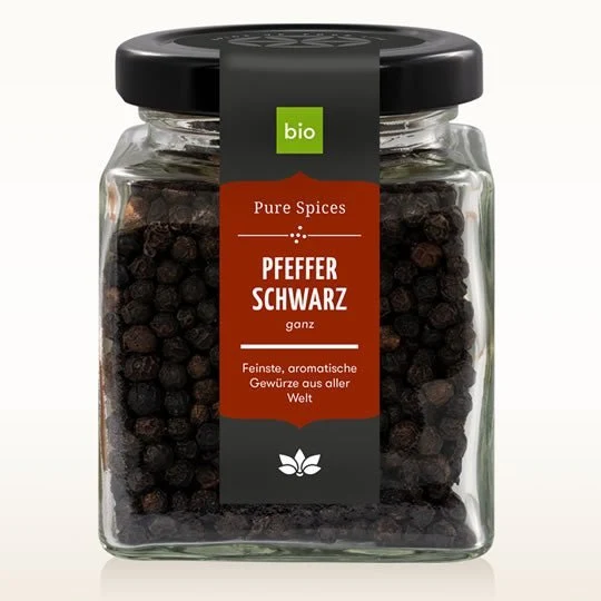 Pfeffer schwarz im Glas, Bio 100g