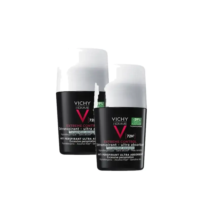Vichy Homme Extreme Control 72-Hour Anti-Perspirant Deodorant Roll-On 50 ml, pack of 2