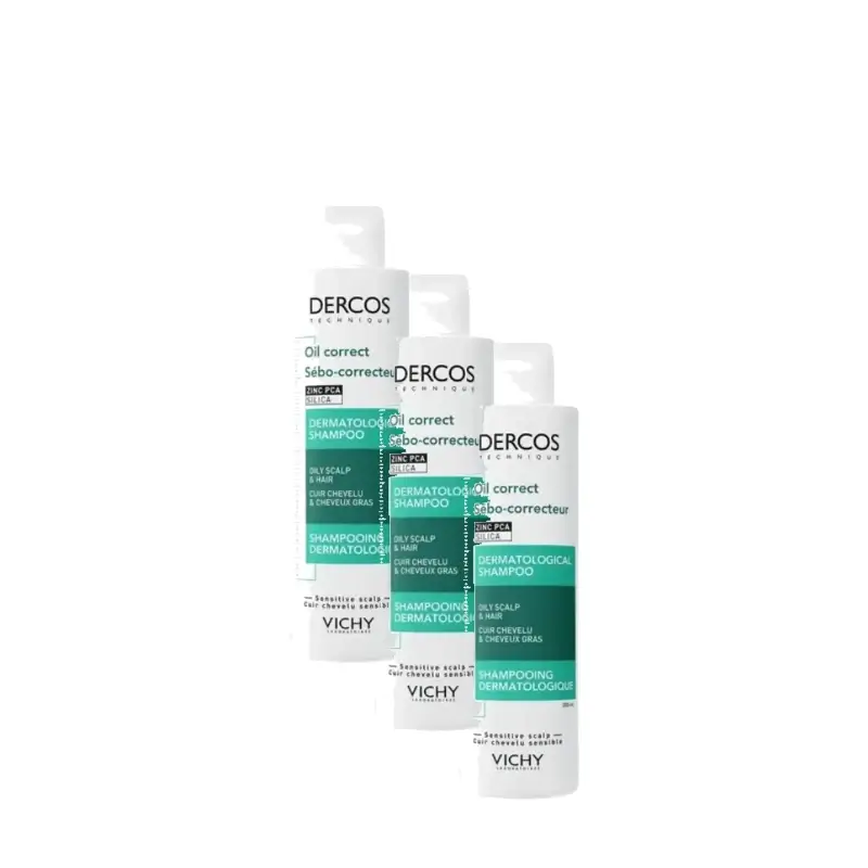 Vichy Dercos Technique Sebum Control Shampoo for Oily Hair 200 ml, pack of 3