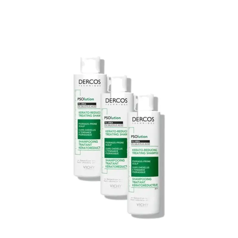 Vichy Dercos Psolution Anti-Dandruff and Anti-Itch Shampoo, pack of 3