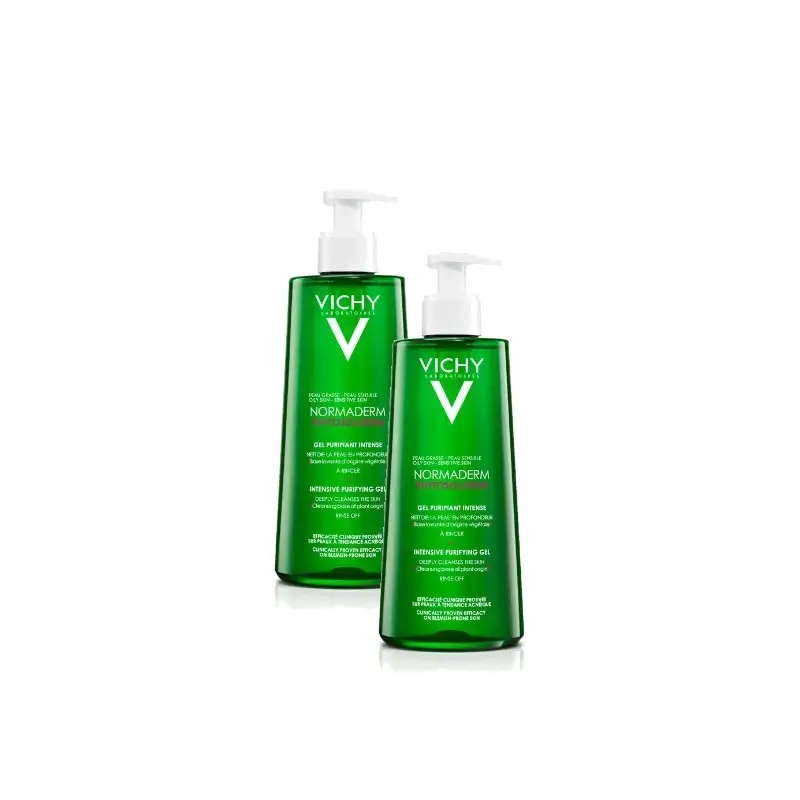 Vichy Normaderm Phytosolution Purifying Cleansing Gel with Salicylic Acid 400 ml, pack of 2