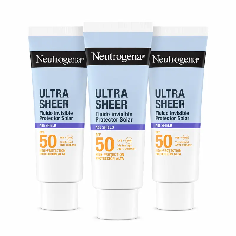 Neutrogena Ultra Sheer Invisible Anti-Ageing Fluid SPF 50, Pack of 3 x 50 ml