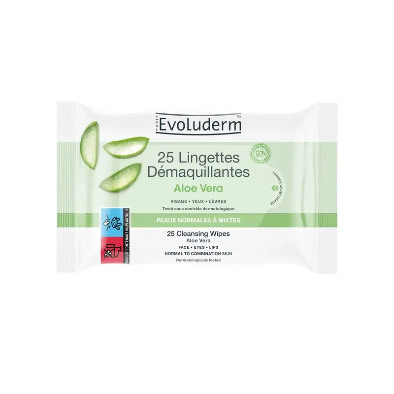 Evoluderm Normal Skin Cleansing Wipes - Aloe Vera, 25 pieces