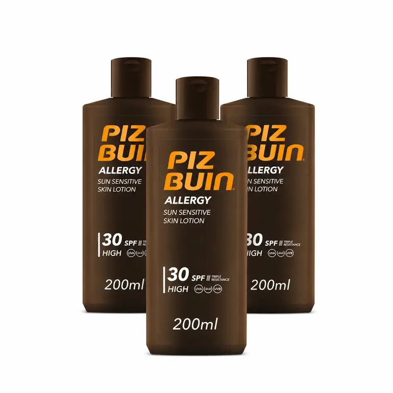 Piz Buin Allergy Body Sunscreen SPF 30 For Sensitive Skin, Body Lotion, UVA/UVB Protection, Pack of 3 x 200ml