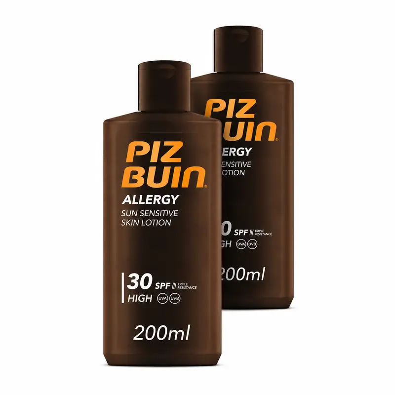 Piz Buin Allergy Body Sunscreen SPF 30 For Sensitive Skin, Body Lotion, UVA/UVB Protection, Pack of 2 x 200ml