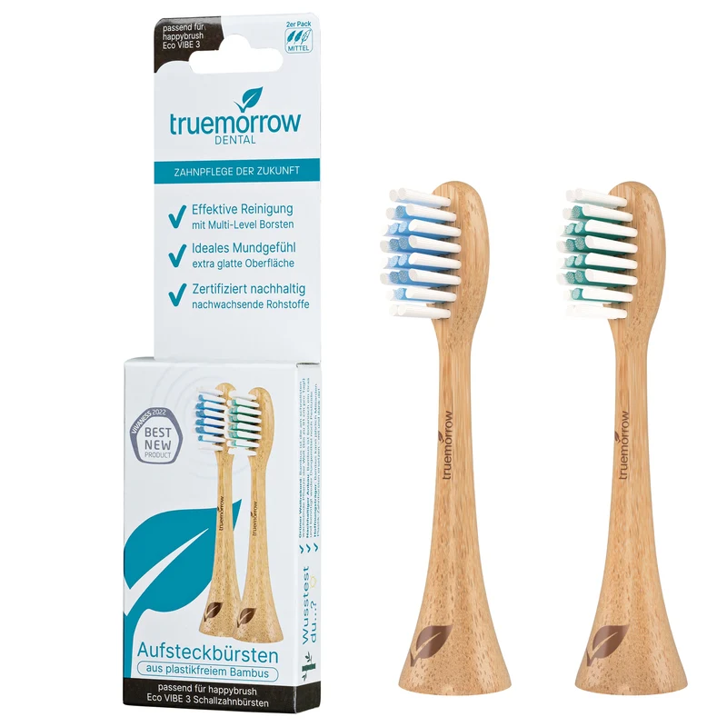 Aufsteckbürsten aus Bambus für happybrush Eco Vibe 3 Schallzahnbürsten