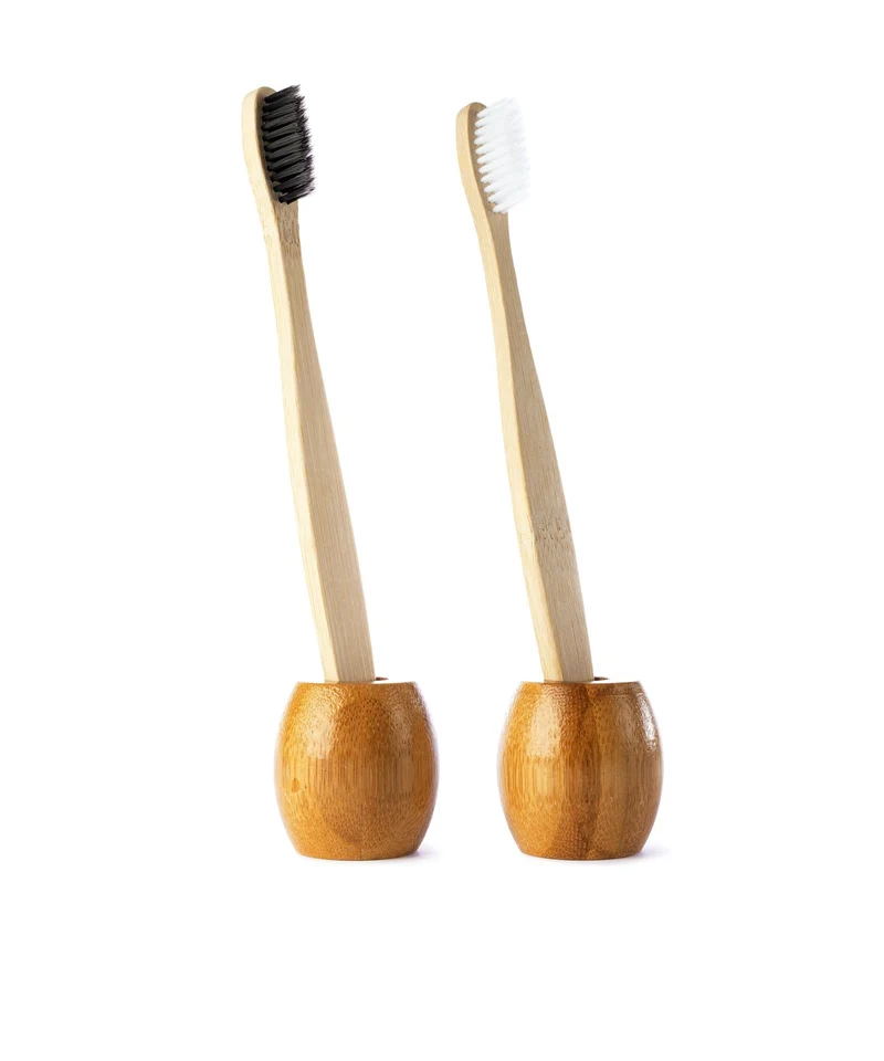 Zahnbürsten Set mit Halter Bambus