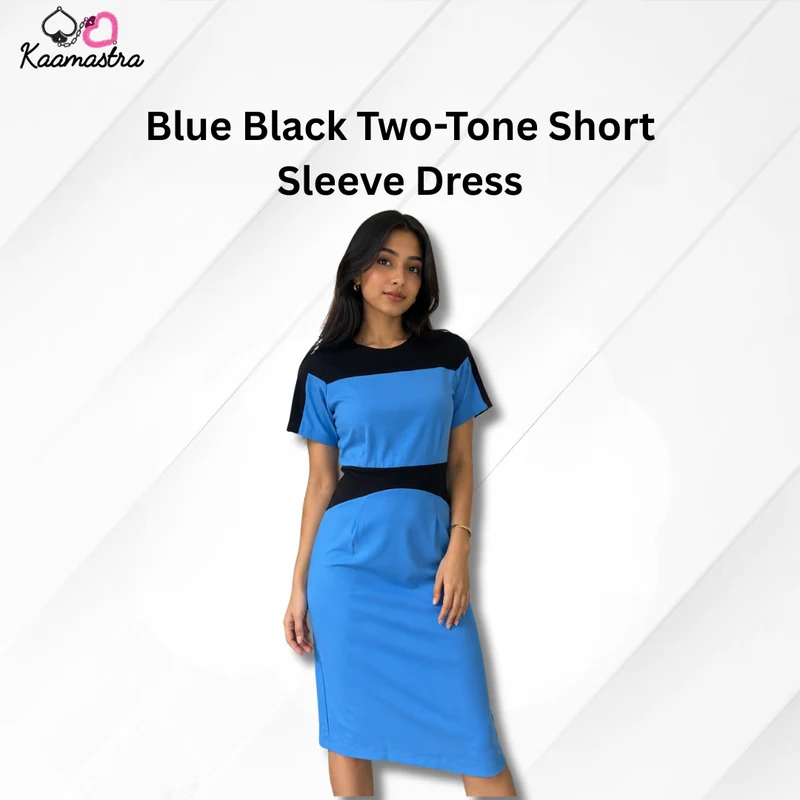 Kaamastra's Blue & Black Two-Tone Short Sleeve Dress – Free Size