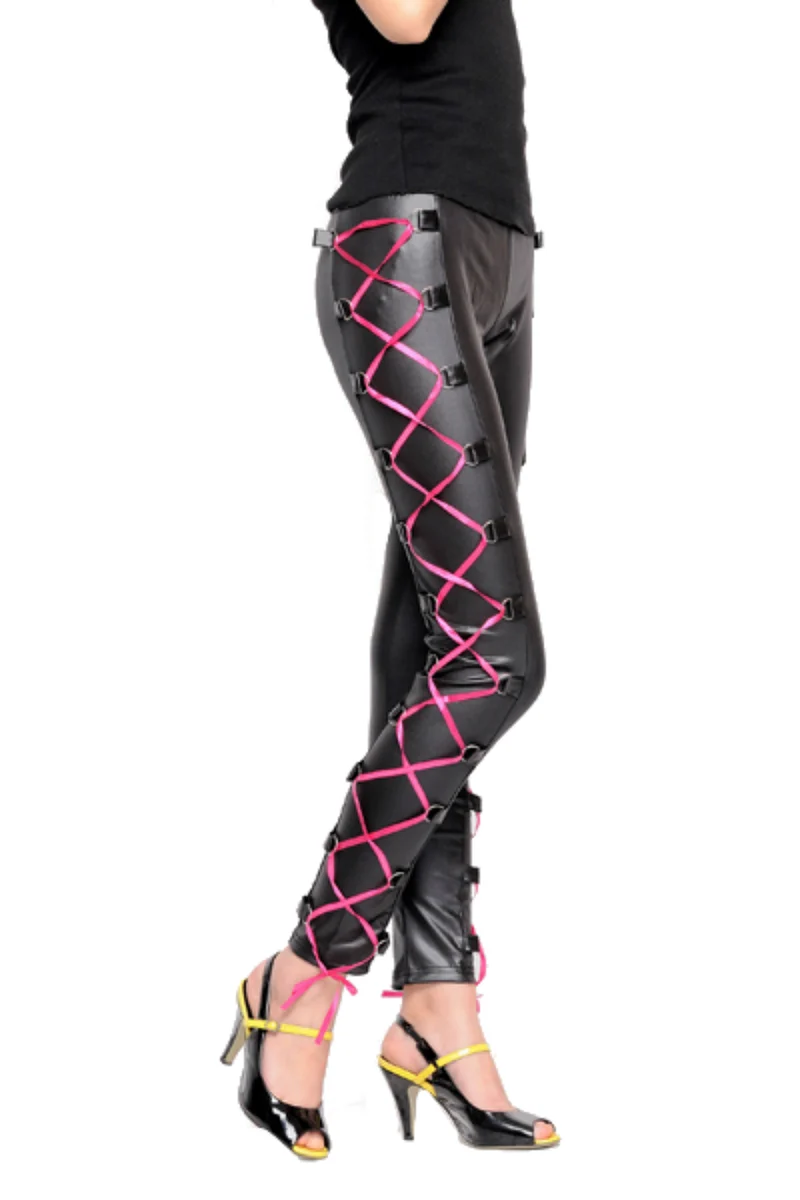 Kaamastra Black Leather Pants with Criss-Cross Lacs
