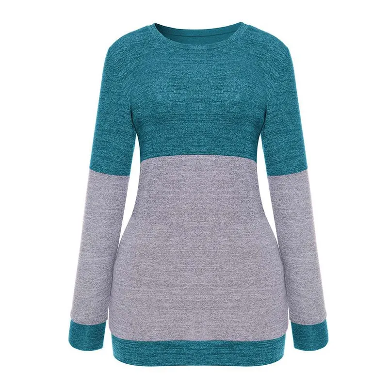 Kaamastra Blue And Grey Round Neck Full Sleeve Top
