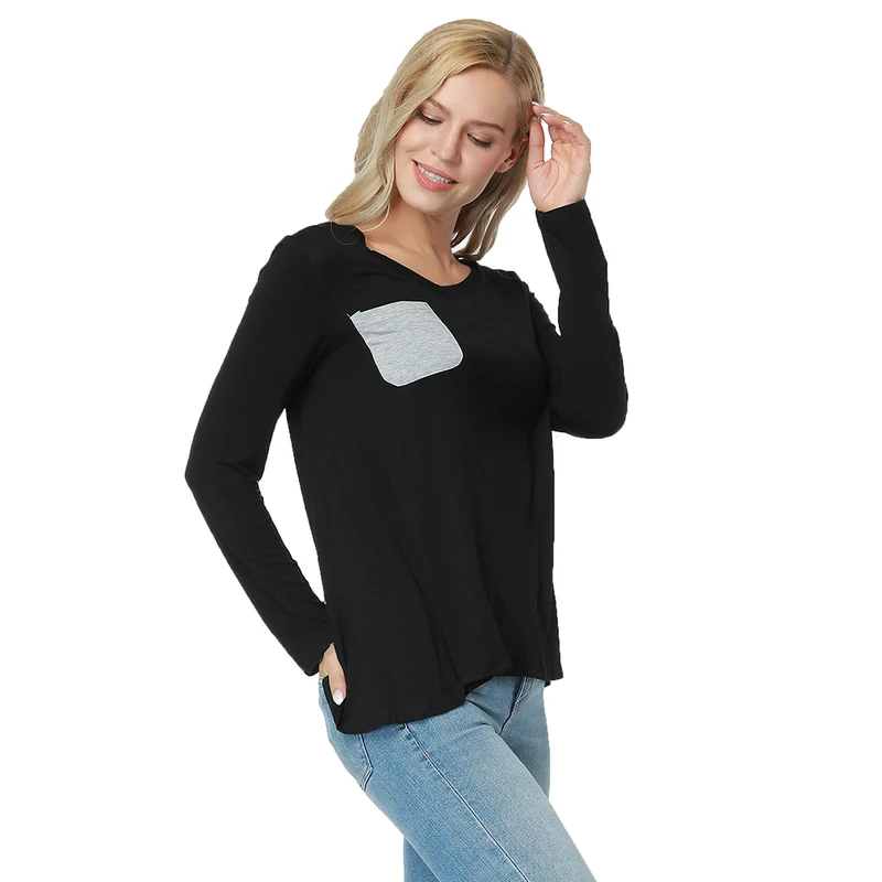 Kaamastra Black Full Sleeve Pocket Design Top Womens T-Shirt