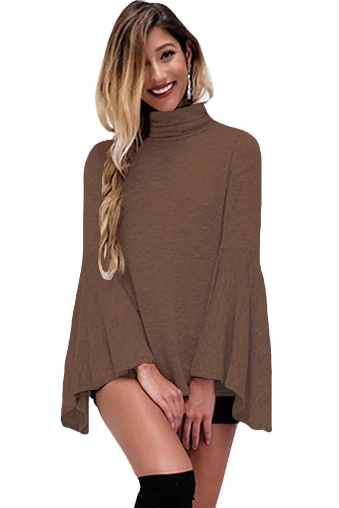 Kaamastra Brown Bell Sleeve Criss Cross Back Solid Women Top