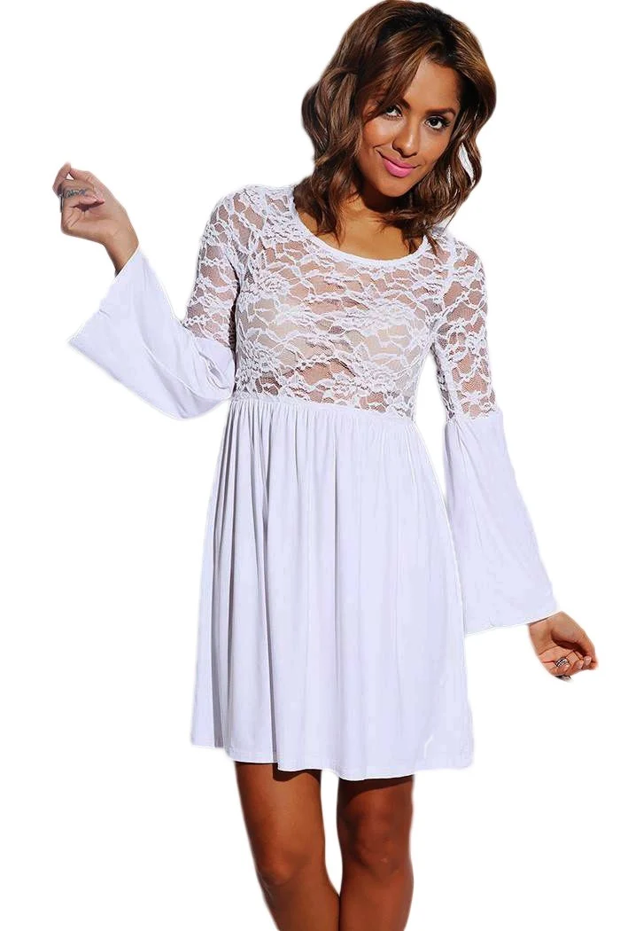 Kaamastra White Full Sleeve Floral Mini Frock Top