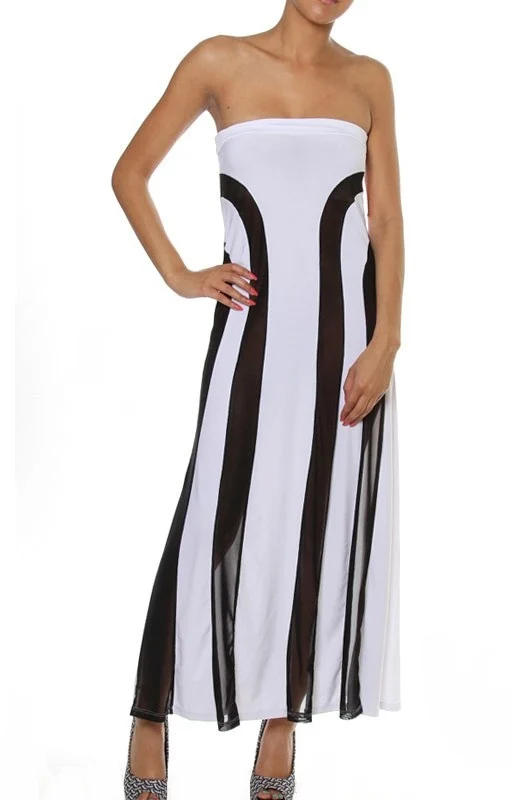 Kaamastra Strapless Mesh Insert Convertible Maxi Dress