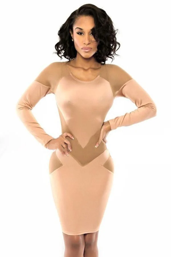 Kaamastra's Sexy Nude Splicing Bodycon Nude Mini Dress