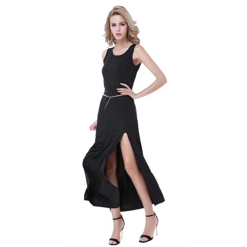 Kaamastra Sexy Slit Sashes Maxi Dress