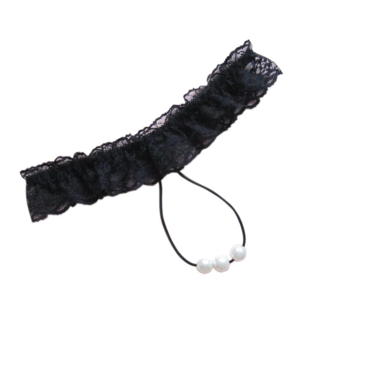 Kaamastra Lace And Pearl Crotchless Black G-String
