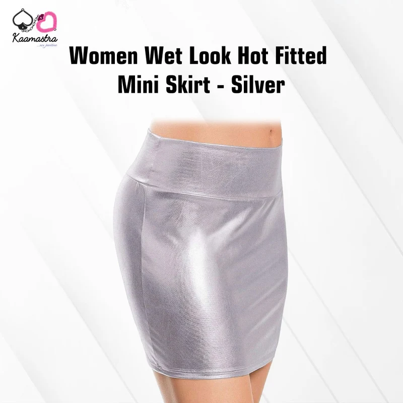 Kaamastra women Wet Look Hot Fitted Mini Skirt - Silver