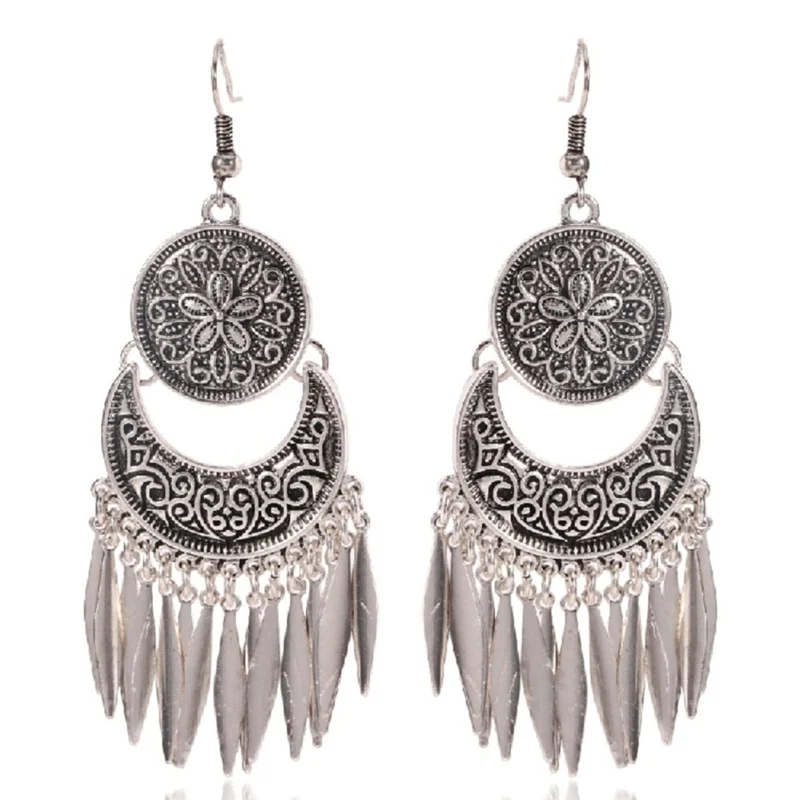 Kaamastra BOHO DANGLE DROP EARRINGS Gypsy Ethnic Tribal Jewellery silver