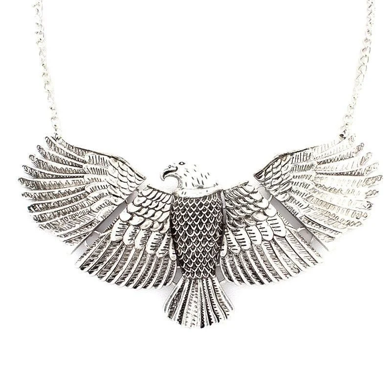 Kaamastra VINTAGE PERSONALITY EAGLE STATEMENT NECKLACE For Men And Women (Silver)