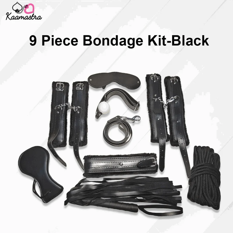 Kaamastra's 9 Piece Bondage Kit-Black