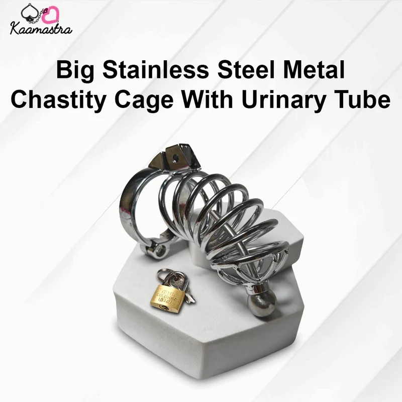 Kaamastra's Big Stainless Steel Metal Chastity Cage With Urinary Tube